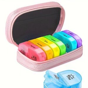 NEW Pill Caddy Pink Leatherette Zip Pouch